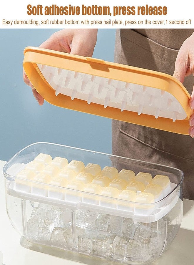 ONPRIX Ice Cube Tray with Lid and Bin,BPA Free Silicone Ice Box Freezer Tray Easy Press Ice Molds Box 48 Ice Cubes Ice Cube Bin Scoop Trays,Container and Scoop, Perfect for Drinks & Cocktail (Yellow) - Image 2
